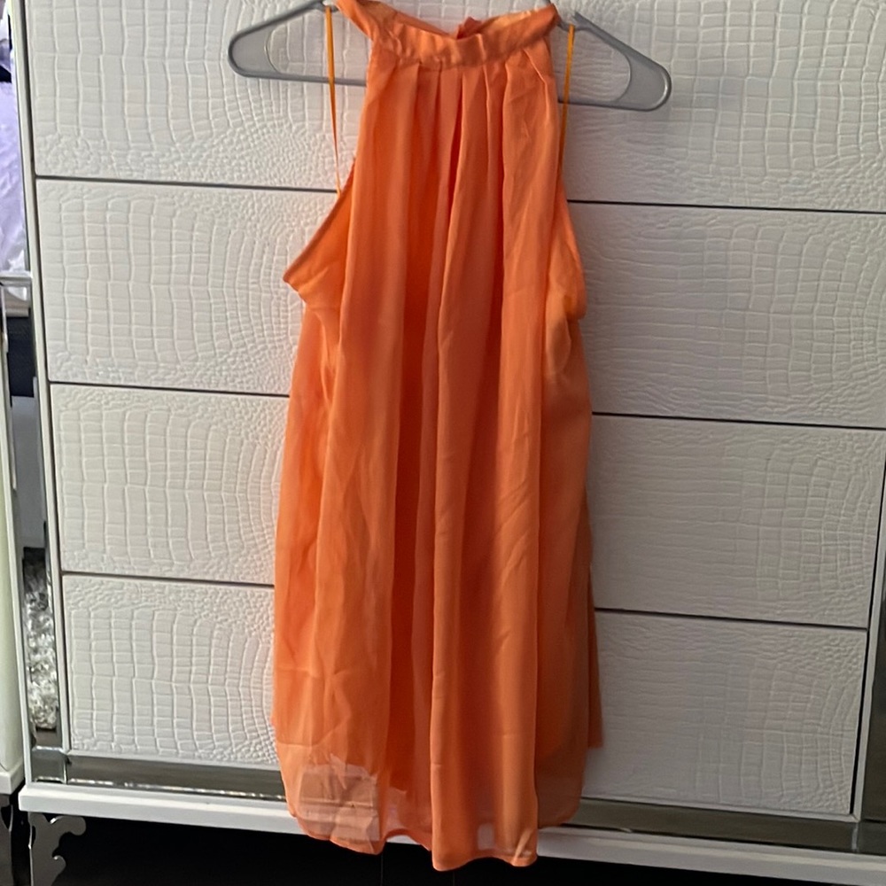 Orange blousey, sheer, shorts romper